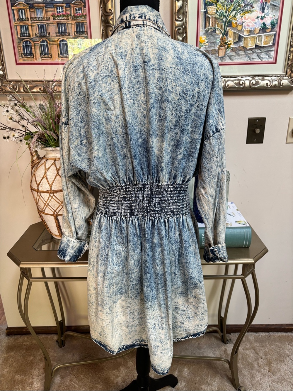THRILL JEANS Acid-Wash Casual Denim Shirt Dress Blue Ombre Vintage Retro Sz XL - Picture 5 of 9